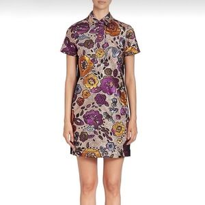Burberry Lame’ Floral Jacquard Shirt Dress
